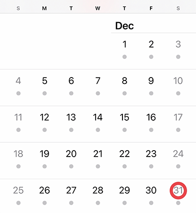 A calendar highlighting December 31st.