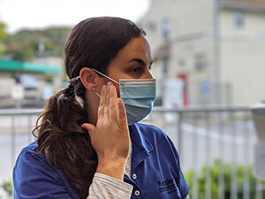 woman wearing covid protection mask